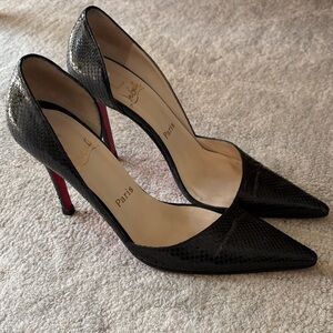 Christian Louboutin Black Snakeskin D'Orsay Pointed Pumps